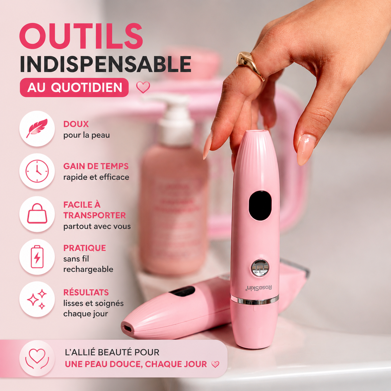 Rasoir Intime Électrique 3-en-1 RosaSkin | Sans Coupure & Anti-Irritation
