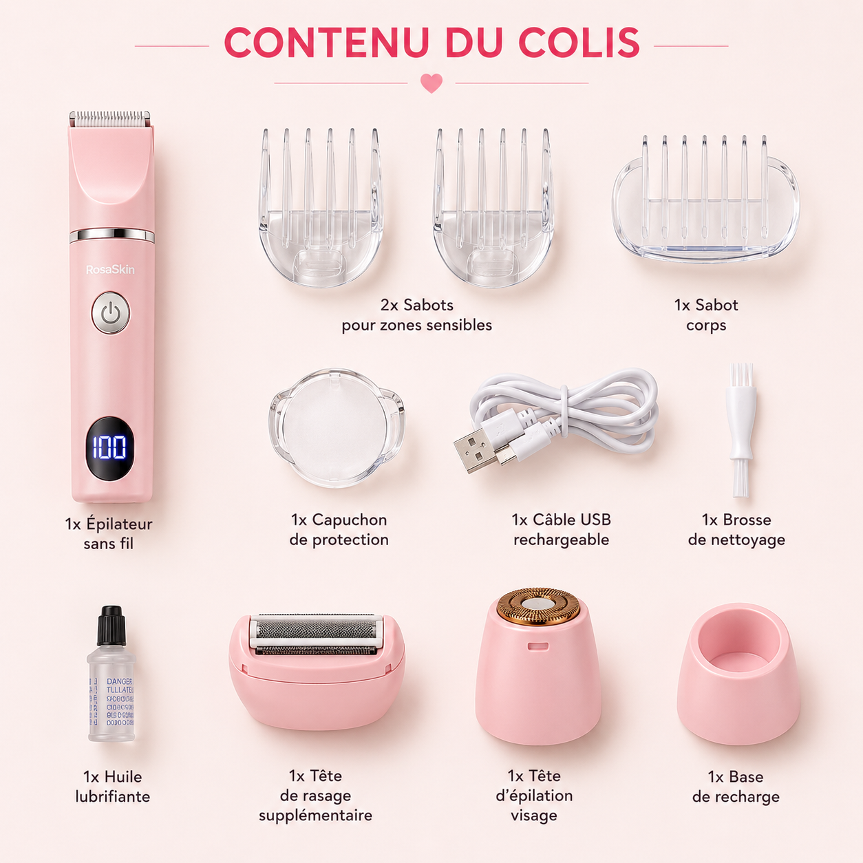 Rasoir Intime Électrique 3-en-1 RosaSkin | Sans Coupure & Anti-Irritation